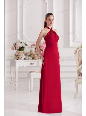 A-line Halter Top Floor-length Ruching Satin Prom Dress