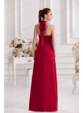 A-line Halter Top Floor-length Ruching Satin Prom Dress