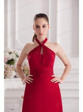 A-line Halter Top Floor-length Ruching Satin Prom Dress