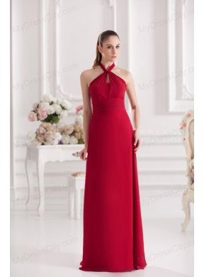 A-line Halter Top Floor-length Ruching Satin Prom Dress