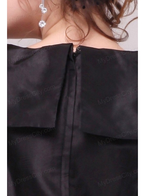 A-line V neck Black Tea-length Ruching Prom Dress with Half Sleeves