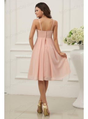 Baby Pink Spaghetti Straps Chiffon Prom Cocktail Dress