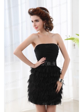 Black Column Strapless Sleeveless Mini-lengthProm Dress with Beading and Ruching