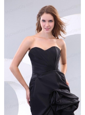 Black Column Sweetheart Ruching High Slit Prom Dress