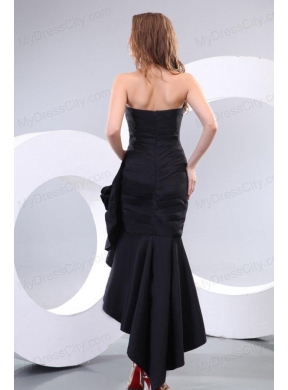 Black Column Sweetheart Ruching High Slit Prom Dress