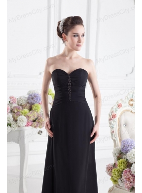 Black Empire Floor-length Prom Dress with Beading and Ruching