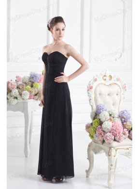 Black Empire Floor-length Prom Dress with Beading and Ruching