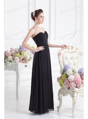 Black Empire Floor-length Prom Dress with Beading and Ruching