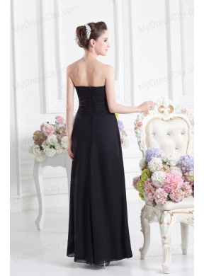 Black Empire Floor-length Prom Dress with Beading and Ruching