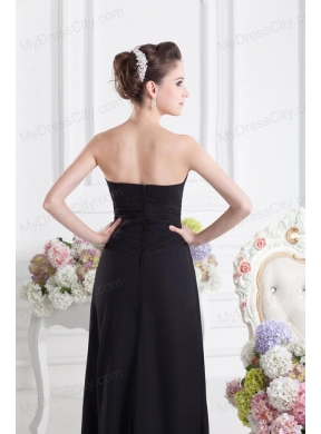 Black Empire Floor-length Prom Dress with Beading and Ruching