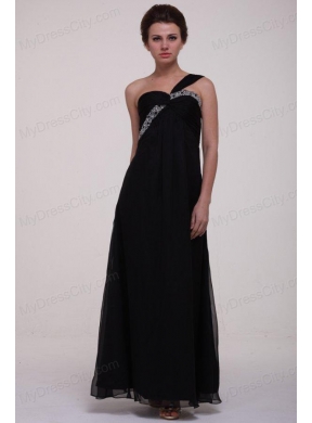 Black Empire One Shoulder Prom Dress with Beading Ankle-length