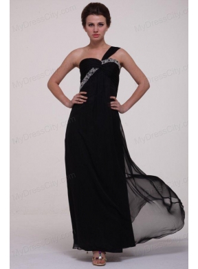 Black Empire One Shoulder Prom Dress with Beading Ankle-length