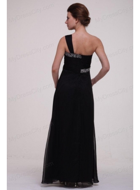 Black Empire One Shoulder Prom Dress with Beading Ankle-length