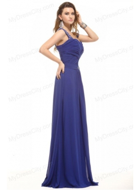 Blue Empire Straps Floor-length Chiffon Beading Prom Dress