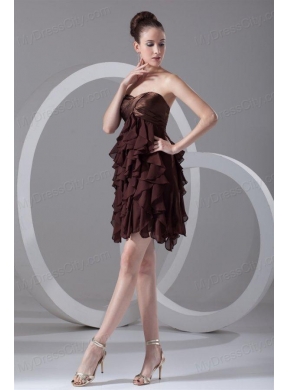 Cheap A-line Sweetheart Mini-length Chiffon Brown Prom Dress