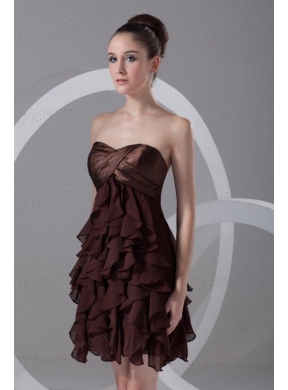 Cheap A-line Sweetheart Mini-length Chiffon Brown Prom Dress