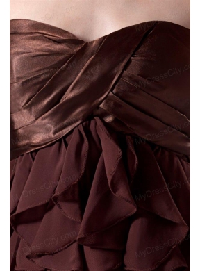 Cheap A-line Sweetheart Mini-length Chiffon Brown Prom Dress