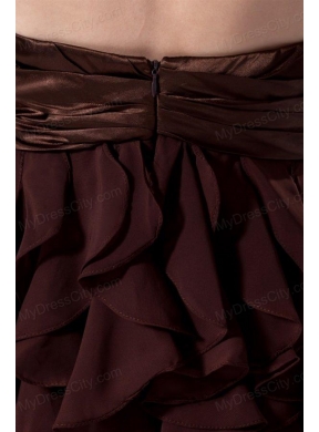 Cheap A-line Sweetheart Mini-length Chiffon Brown Prom Dress