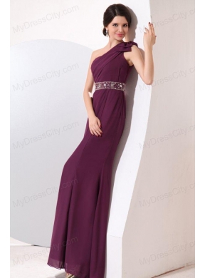 Column One Shoulder Floor-length Beading and Bowknot Prom Dress