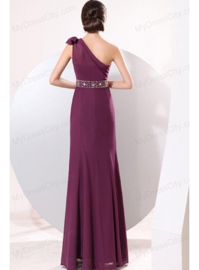 Column One Shoulder Floor-length Beading and Bowknot Prom Dress