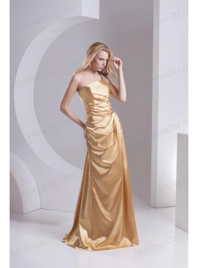 Column One Shoulder Taffeta Beading Ruching Gold Prom Dress