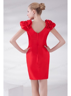 Column Scoop Cap Sleeves Wine Red Short Prom Dress