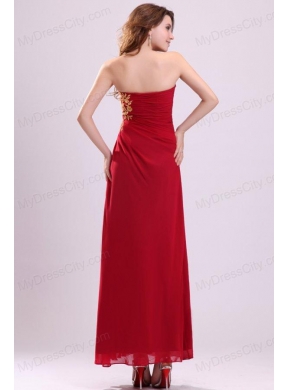 Column Strapless Appliques Ankle-length Chiffon Prom Dress with Side Zipper