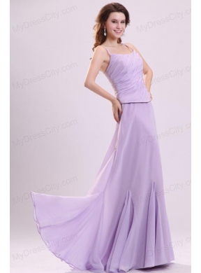 Column Straps Ruching Chiffon Floor length Lavender Prom Dress