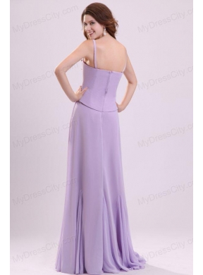 Column Straps Ruching Chiffon Floor length Lavender Prom Dress