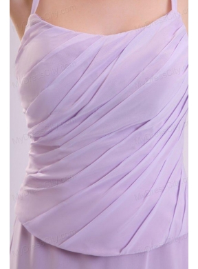 Column Straps Ruching Chiffon Floor length Lavender Prom Dress