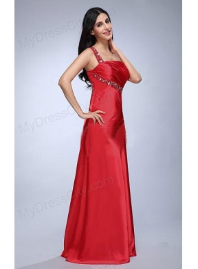 Column Wine Red Beading and Ruching Taffeta Prom Dress