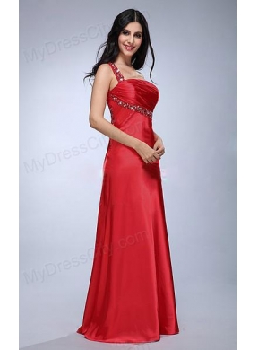 Column Wine Red Beading and Ruching Taffeta Prom Dress