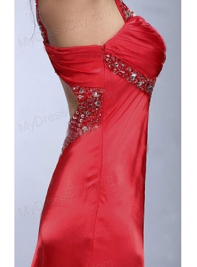 Column Wine Red Beading and Ruching Taffeta Prom Dress