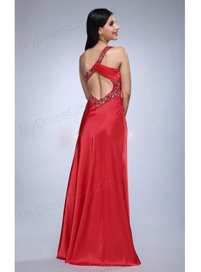 Column Wine Red Beading and Ruching Taffeta Prom Dress