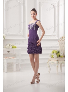 Dark Purple One Shoulder Prom Dress with Beading and Ruffles