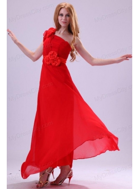 Discount Empire One Shoulder Red Ruching Chiffon Prom Dress