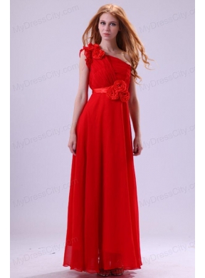 Discount Empire One Shoulder Red Ruching Chiffon Prom Dress