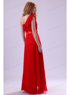 Discount Empire One Shoulder Red Ruching Chiffon Prom Dress