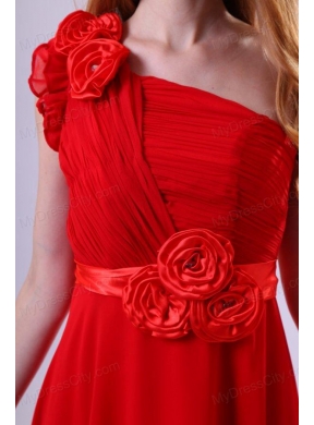 Discount Empire One Shoulder Red Ruching Chiffon Prom Dress