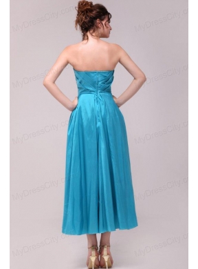 Elegant Aqua Blue A-Line Strapless Taffeta Beading Ankle -length Prom Dress