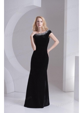 Empire Cap Sleeves Scoop Beading Floor-length Prom Dress