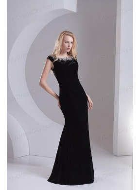 Empire Cap Sleeves Scoop Beading Floor-length Prom Dress