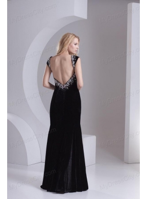 Empire Cap Sleeves Scoop Beading Floor-length Prom Dress