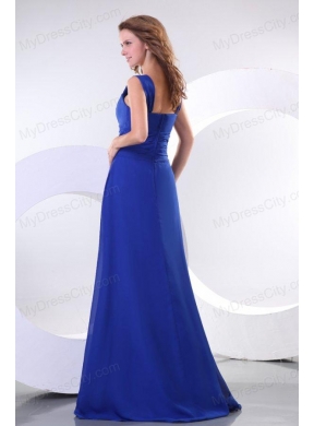 Empire Chiffon Blue Wide Straps Floor-length Prom Dress with Ruche