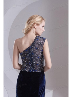 Empire One Shoulder Black Beading Zipper-up Prom Dress