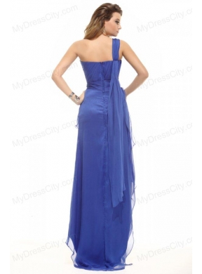 Empire One Shoulder Blue Asymmetrical Ruching Prom Dress