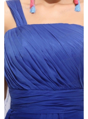 Empire One Shoulder Blue Asymmetrical Ruching Prom Dress