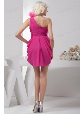 Empire One Shoulder Empire Hot Pink Chiffon Mini-length Prom Dress