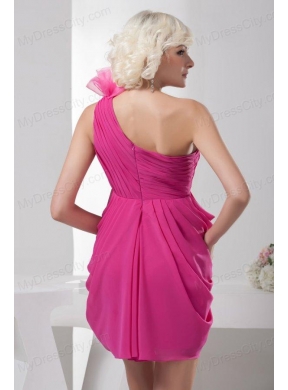 Empire One Shoulder Empire Hot Pink Chiffon Mini-length Prom Dress