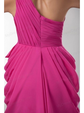 Empire One Shoulder Empire Hot Pink Chiffon Mini-length Prom Dress